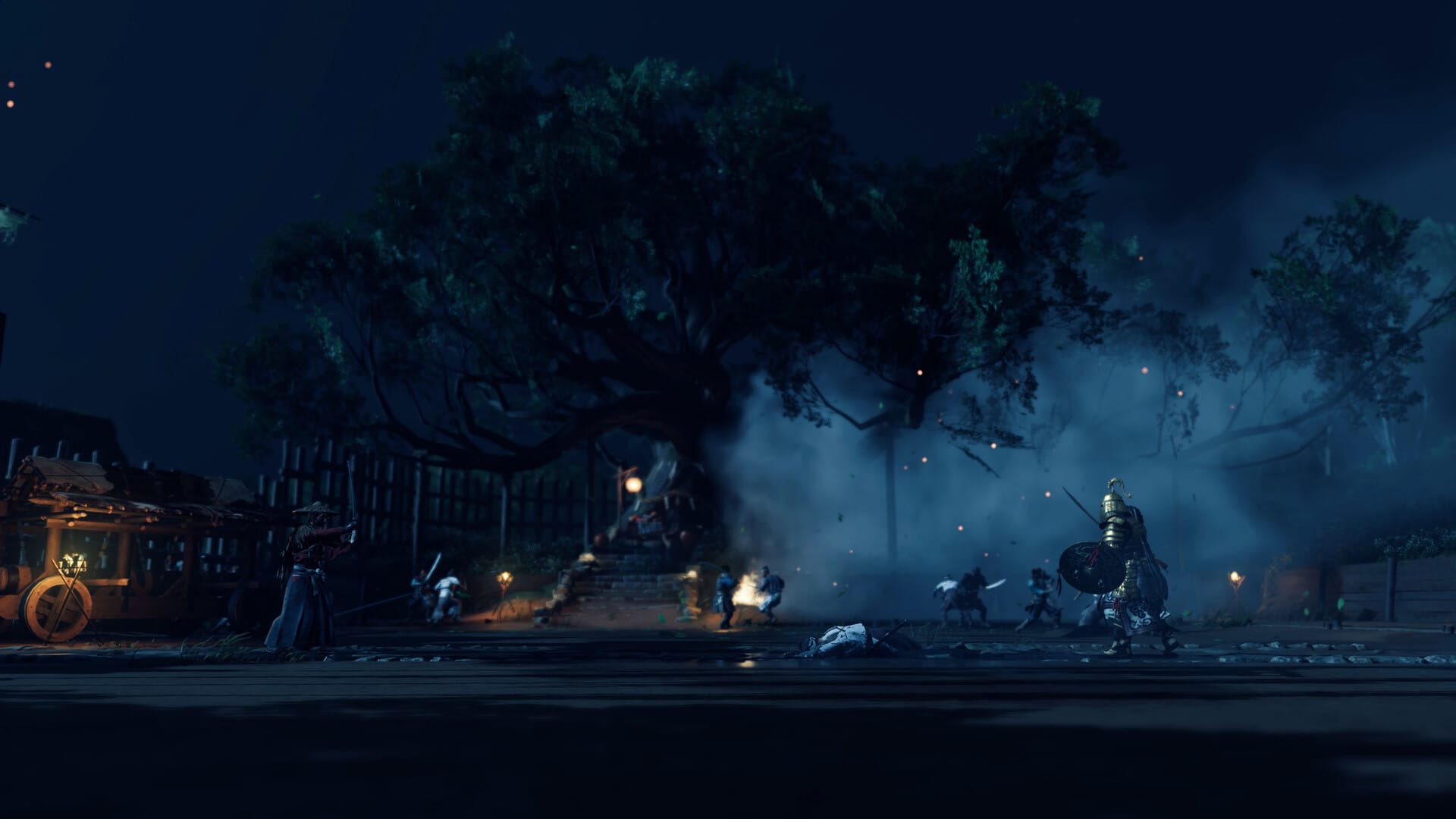 Ghost of Tsushima platino - escena de combate samurái