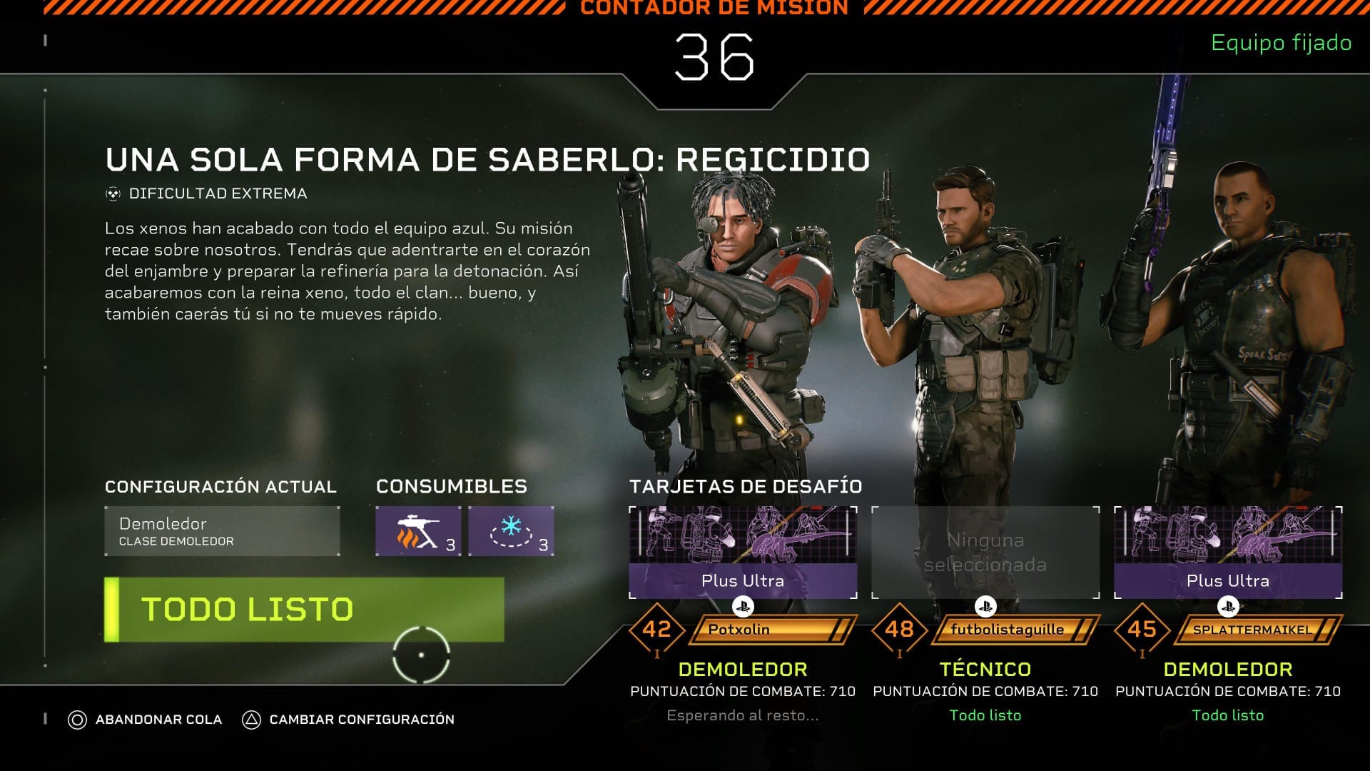 platino aliens fireteam elite - equipo de dos Demoledores en Regicidio Extrema
