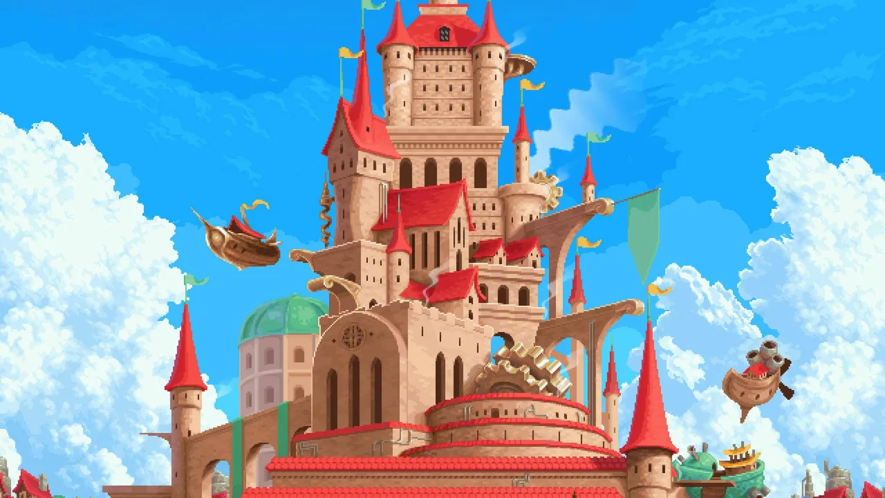 platino chained echoes - castillo rodeado de barcos voladores